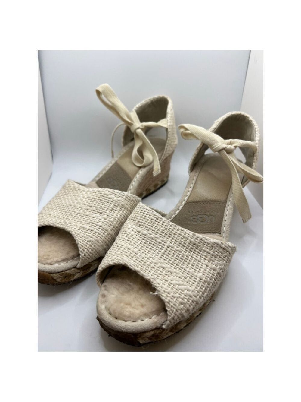 Women's UGG Beige & Brown Espadrille Wedge Sandals 8